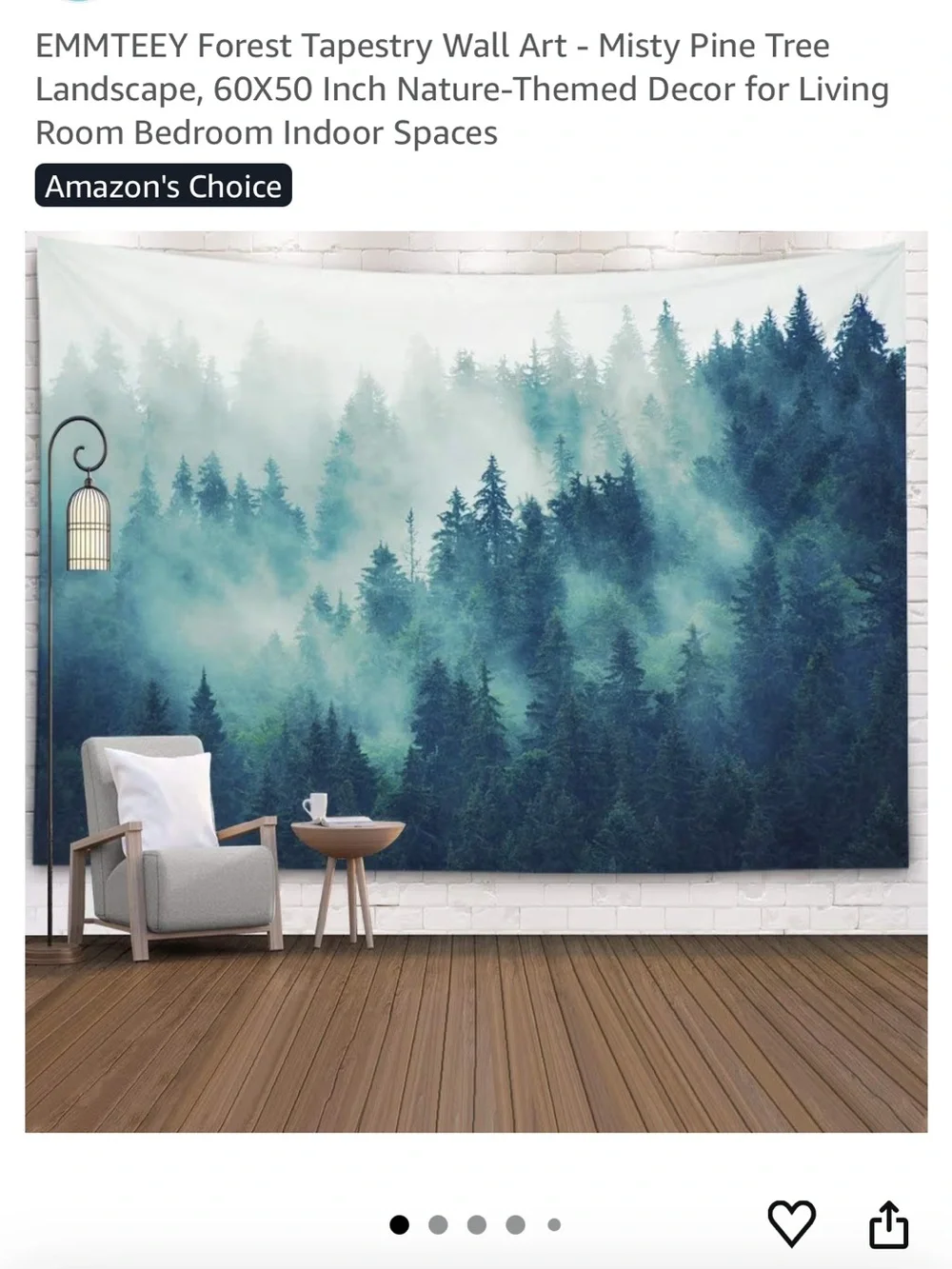Misty Pine Forest Tapestry Wall Art in Green Blue